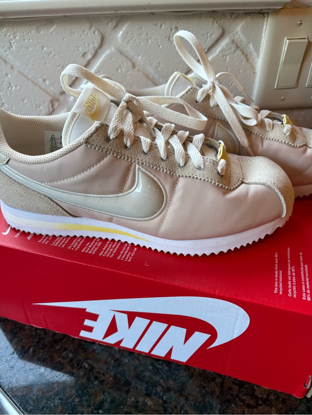 Nike Women’s Cortez Beige and Yellow Retro Sneakers 8.5